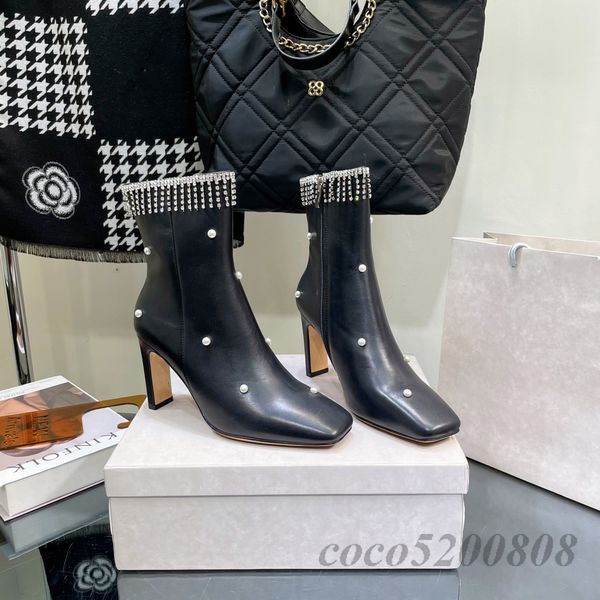women ankle boots genuine leather boots crystal fringe super high heels boots pearl natural kid suede designer shoes short boots, Black;white
women ankle boots genuine leather boots crystal fringe super high heels boots pearl natural kid suede designer shoes short boots, Black;white