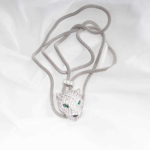 high-quality luxurious emerald full diamond leopard head necklace exaggerated fashion men's long domineering and women's c card st, Black
high-quality luxurious emerald full diamond leopard head necklace exaggerated fashion men's long domineering and women's c card st, Black