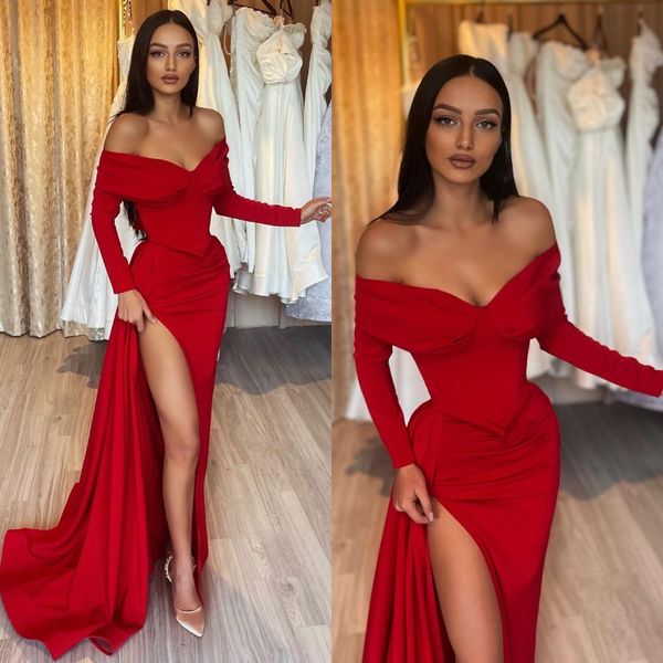 elegant red prom dresses off shoulder long sleeves party evening gowns ruffles split formal long special occasion dress, Black
elegant red prom dresses off shoulder long sleeves party evening gowns ruffles split formal long special occasion dress, Black
