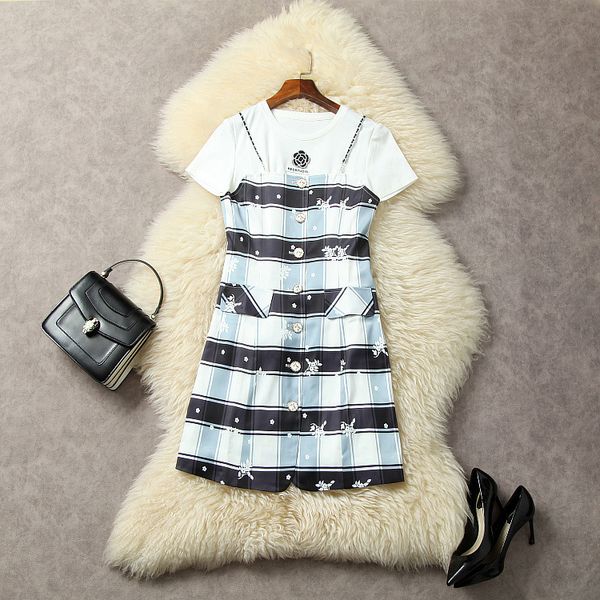 european and american women's clothes 2023 summer new short-sleeved beaded t-shirt sling plaid print dress fashion two-piece, White
european and american women's clothes 2023 summer new short-sleeved beaded t-shirt sling plaid print dress fashion two-piece, White