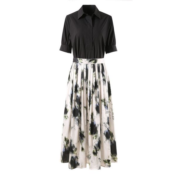 european and american women's clothes 2023 summer new five-point sleeve black shirt printed pleated skirt fashion suit, White
european and american women's clothes 2023 summer new five-point sleeve black shirt printed pleated skirt fashion suit, White
