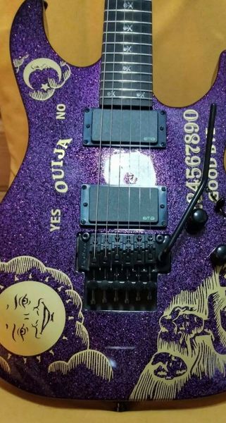 

ltd kh-2 ouija metallic purple kirk hammett signature electric guitar reverse headstock, floyd rose tremolo, black hardware star moon inlay