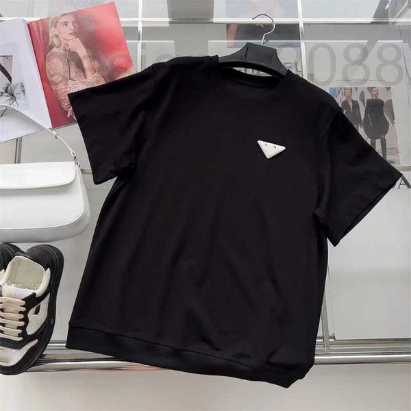 women's t-shirt designer summer new casual letters contrast color solid three-dimensional triangle decoration loose air layer short sle, White
women's t-shirt designer summer new casual letters contrast color solid three-dimensional triangle decoration loose air layer short sle, White