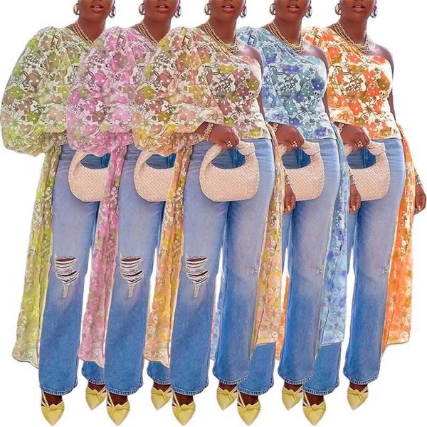 2023 new womens blouses shirts digital printed single side sleeve one off shoulder flare sleeve plus size clothing, White
2023 new womens blouses shirts digital printed single side sleeve one off shoulder flare sleeve plus size clothing, White