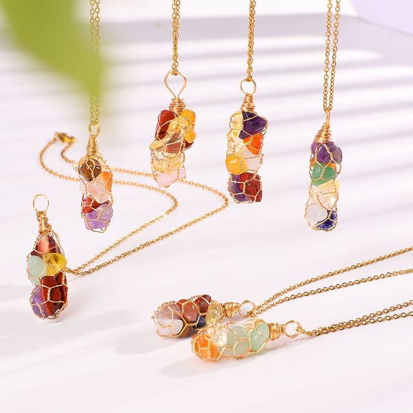 natural irregular chakra agates chip stone beads pendant gold winding net seven colored stones necklace for women men, Silver
natural irregular chakra agates chip stone beads pendant gold winding net seven colored stones necklace for women men, Silver