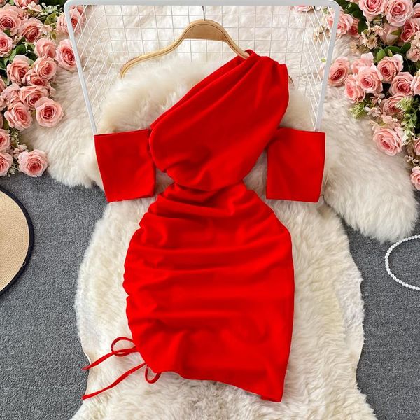 casual dresses women summer dress ladies diagonal collor off shoulder sheath pleated slim drawstring solid color party club mini, Black;gray
casual dresses women summer dress ladies diagonal collor off shoulder sheath pleated slim drawstring solid color party club mini, Black;gray