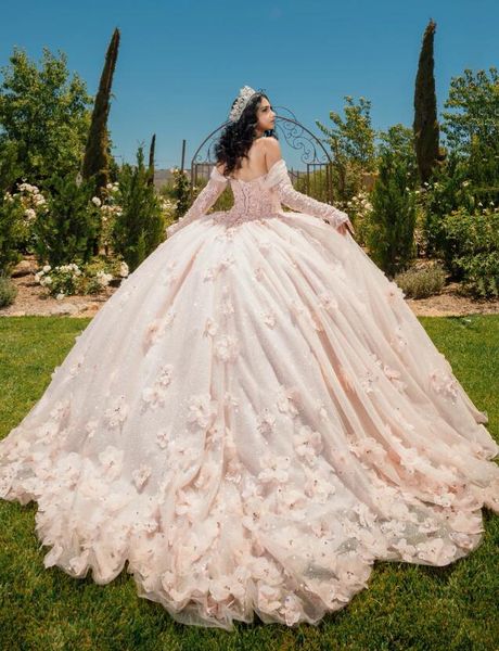 long sleeve with 3d flowers princess quinceanera dresses gillter beaded sequins off shoulder prom vestidos 15 anos quinceanera, Blue;red
long sleeve with 3d flowers princess quinceanera dresses gillter beaded sequins off shoulder prom vestidos 15 anos quinceanera, Blue;red