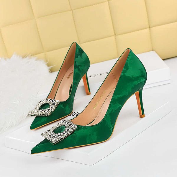 women's high heel shoes with crystal diamond buckle woman fashion pumps dress shoes ol party shoes, Black