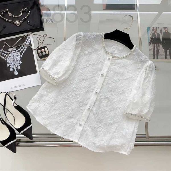 women's t-shirt designer summer new diamond decoration pattern plate flower fabric elegant versatile round neck short sleeve shirt for, White
women's t-shirt designer summer new diamond decoration pattern plate flower fabric elegant versatile round neck short sleeve shirt for, White