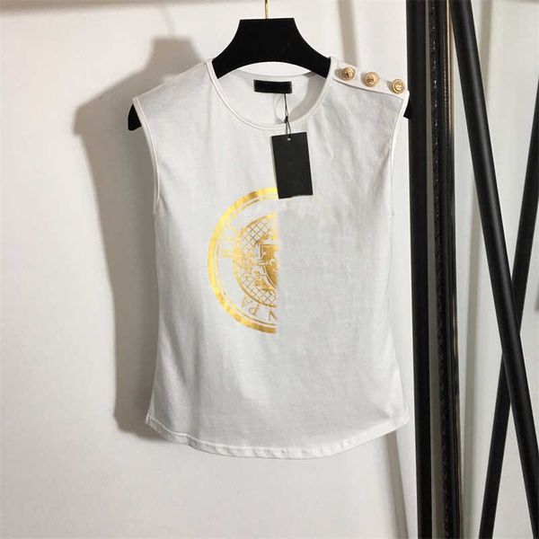 designer t shirt womens clothes pure cotton fabric foil printing round neck metal shoulder button sleeveless t-shirt small tank 3 colors 3 s, White
designer t shirt womens clothes pure cotton fabric foil printing round neck metal shoulder button sleeveless t-shirt small tank 3 colors 3 s, White