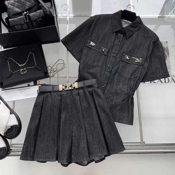 two piece dress designer summer new style elastic waist short sleeve shirt with pleated skirts denim set for women g8vs, White
two piece dress designer summer new style elastic waist short sleeve shirt with pleated skirts denim set for women g8vs, White