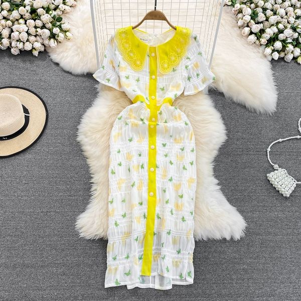 2023 summer celebrity charm doll neck flare sleeve single breasted waist slim a-line dress elegant long dress, Black;gray
2023 summer celebrity charm doll neck flare sleeve single breasted waist slim a-line dress elegant long dress, Black;gray