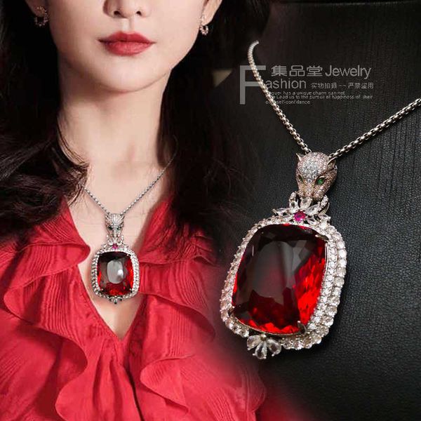 selling funds exaggerated giant red group micro inlaid c card leopard head large pendant long necklace color preserving gift chain for celeb, Silver
selling funds exaggerated giant red group micro inlaid c card leopard head large pendant long necklace color preserving gift chain for celeb, Silver