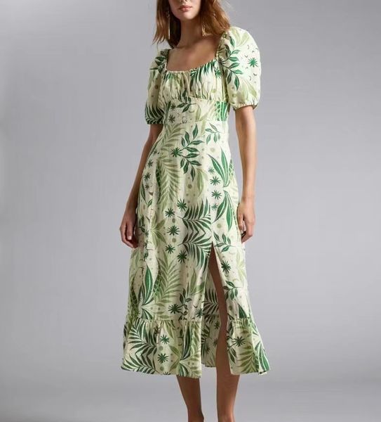 women designer summer dress clothing bubble sleeves flax square neck split ruffle edge printed dress for women long gowns for women, Black;gray
women designer summer dress clothing bubble sleeves flax square neck split ruffle edge printed dress for women long gowns for women, Black;gray