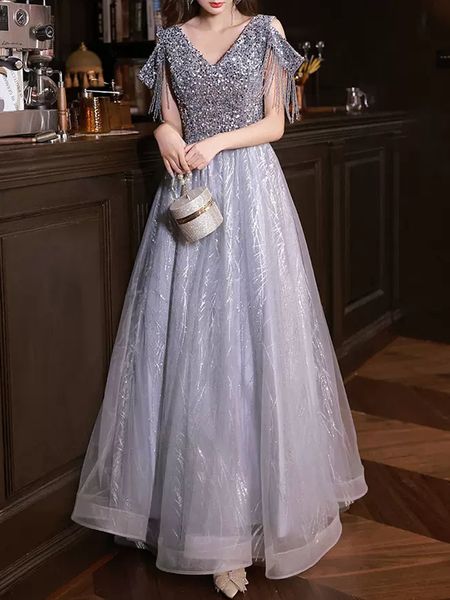 elegant silver prom dress v-neck short sleeves zipper back floor length evening gowns formal wearing, Black
elegant silver prom dress v-neck short sleeves zipper back floor length evening gowns formal wearing, Black