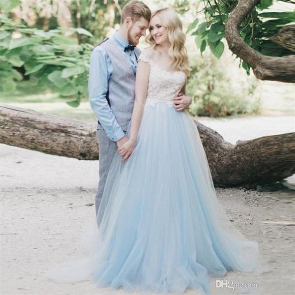 2020 white lace blue tulle wedding dresses cap sleeve sheer neck bridal gown v backless rustic bride dress bohemian court train we265m
2020 white lace blue tulle wedding dresses cap sleeve sheer neck bridal gown v backless rustic bride dress bohemian court train we265m