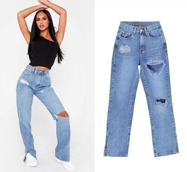 women's high waisted trousers are slim straight jeans with holes, bare feet and floor pants, low hanging and micro bell-bottoms, Blue
women's high waisted trousers are slim straight jeans with holes, bare feet and floor pants, low hanging and micro bell-bottoms, Blue