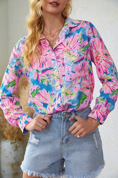 wholesale abstract floral print button up polyester long sleeve shirts for women, White
wholesale abstract floral print button up polyester long sleeve shirts for women, White