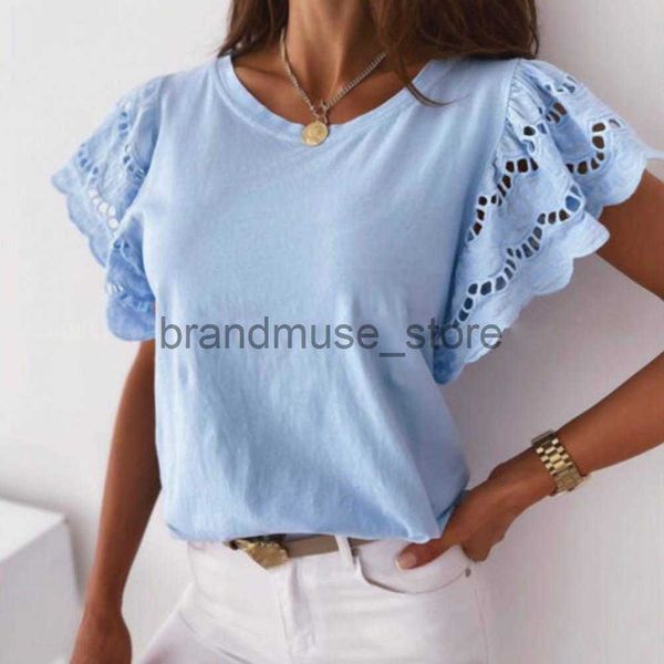 women's t-shirt summer women hollow out stitching t-shirt casual o-neck ruffle short sleeve elegant white black 2022 women's cloth
women's t-shirt summer women hollow out stitching t-shirt casual o-neck ruffle short sleeve elegant white black 2022 women's cloth