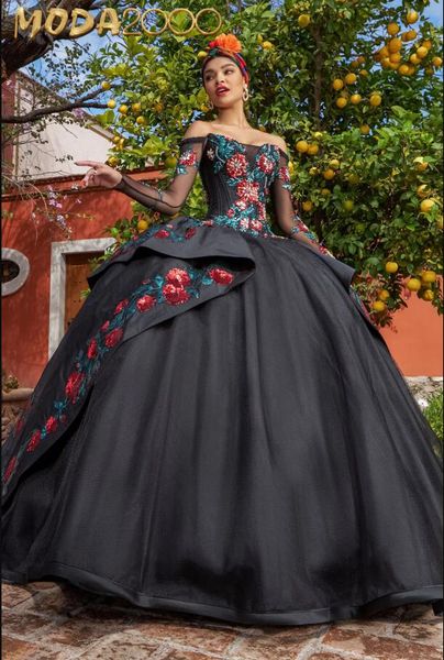 black puffy skirt princess quinceanera dresses with illusion long sleeve gillter applique prom vestido de 15 quinceaneras negro, Blue;red
black puffy skirt princess quinceanera dresses with illusion long sleeve gillter applique prom vestido de 15 quinceaneras negro, Blue;red