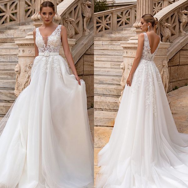 elegant a-line wedding dresses v-neck sleeveless lace applicants tulle belt backless court gown custom made zipper plus size bridal dress ve, White
elegant a-line wedding dresses v-neck sleeveless lace applicants tulle belt backless court gown custom made zipper plus size bridal dress ve, White