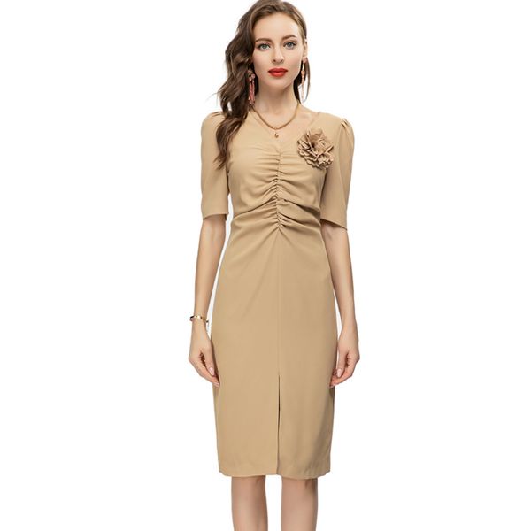 women's runway dresses v neck short sleeves appliques ruched picked split fashion designer pencil vestidos, Black
women's runway dresses v neck short sleeves appliques ruched picked split fashion designer pencil vestidos, Black