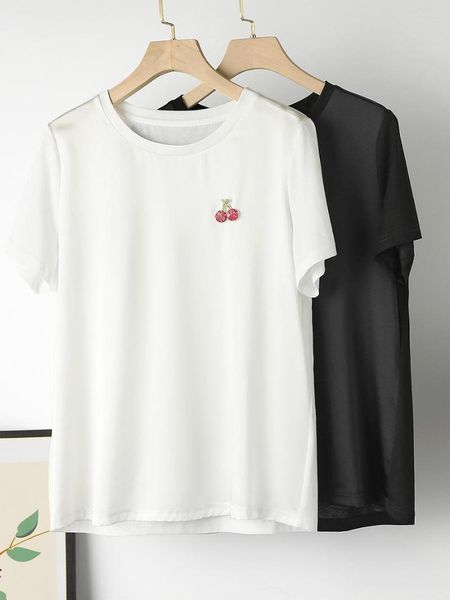 women's t shirts women solid shirt real silk and cotton round collar cherry summer tee 2023 black white
women's t shirts women solid shirt real silk and cotton round collar cherry summer tee 2023 black white
