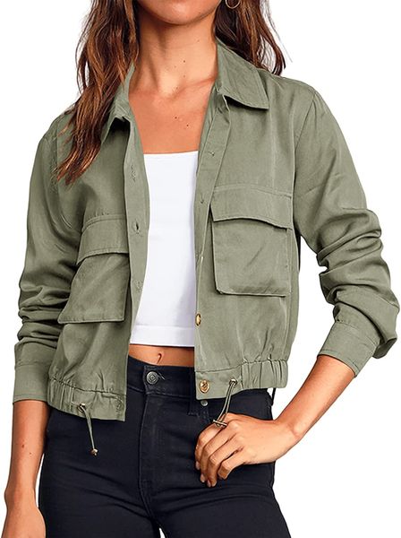 womens military safari cropped jackets button down lightweight oversized utility anorak coat with pockets, Black;brown
womens military safari cropped jackets button down lightweight oversized utility anorak coat with pockets, Black;brown
