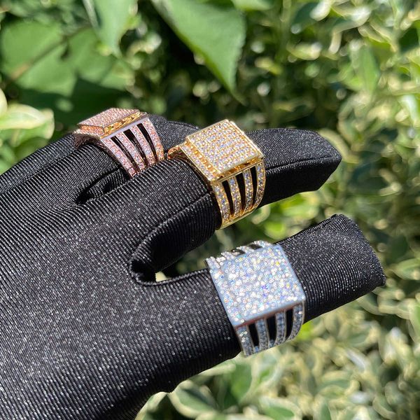 cluster rings bubble letter iced out ring for men prong setting cubic zirconia real copper gold plated hip hop jewelry 230620, Golden;silver