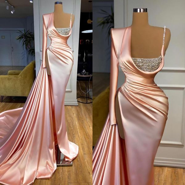 gorgeous pink evening gown one shoulder beads slit party prom dresses pleats sweep train formal long dress for special occasion, Black;red
gorgeous pink evening gown one shoulder beads slit party prom dresses pleats sweep train formal long dress for special occasion, Black;red