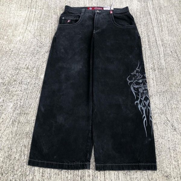 Image of Men&#039;s Jeans Gothic Skull Embroidered Cropped Pants Black Jeans Streetwear Y2K Fashion Korean Fashion Pants Teens Rap Baggy Jeans 230620