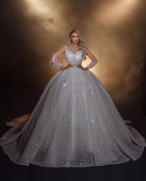 elegant ball gown wedding dresses long sleeves v neck straps sequins applique diamonds ruffles bridal gowns beaded feather plus size custom, White
elegant ball gown wedding dresses long sleeves v neck straps sequins applique diamonds ruffles bridal gowns beaded feather plus size custom, White
