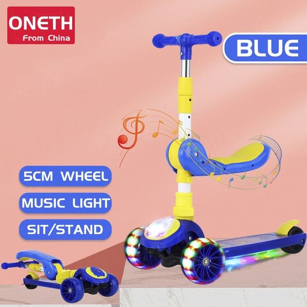 Image of Children&#039;s 3 Wheel Kick Scooter For Kids LED Shine Balance Bike Adjustable Height Skateboards Kids Scooter Scooter Child drive scooter Age 2 to 12 years old With Seat ok