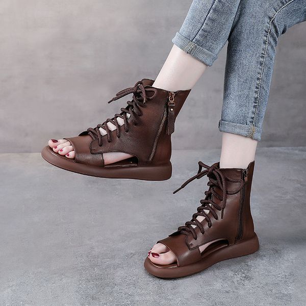 layer cowhide roman sandals women's hollow out sandals fish mouth open toe genuine leather fashion zipper flat bottom thick sole shoes, Black
layer cowhide roman sandals women's hollow out sandals fish mouth open toe genuine leather fashion zipper flat bottom thick sole shoes, Black