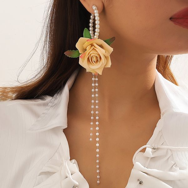original handcrafted rose fabric pearl large circle super long earrings, Silver
original handcrafted rose fabric pearl large circle super long earrings, Silver