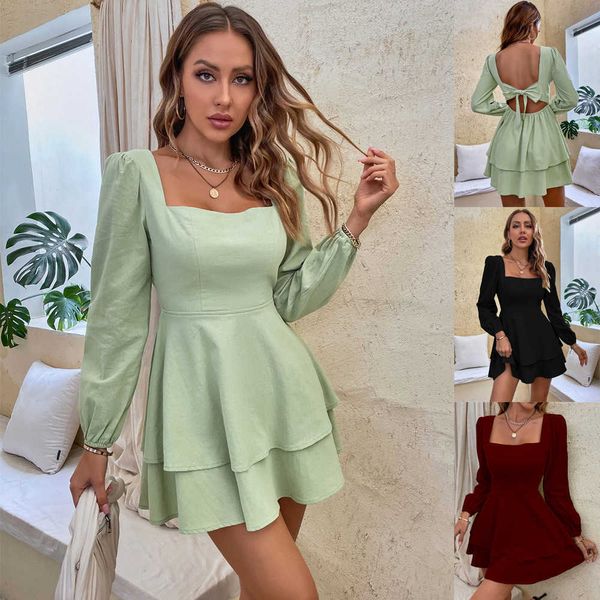 casual dresse 2023 women's backl lace up square neck long sleeve ruffle skirt mini women's dresses, Black;gray
casual dresse 2023 women's backl lace up square neck long sleeve ruffle skirt mini women's dresses, Black;gray