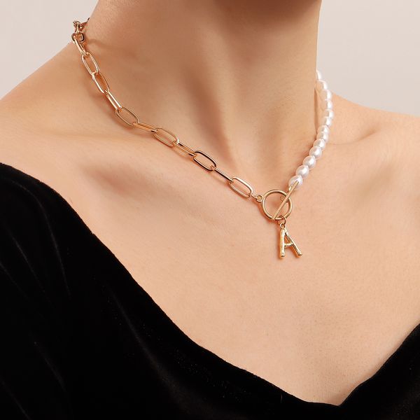 simple ot button half imitation pearl letter a pendant necklace female ins style accessories pendant personality necklace anniversary jewelr, Silver
simple ot button half imitation pearl letter a pendant necklace female ins style accessories pendant personality necklace anniversary jewelr, Silver