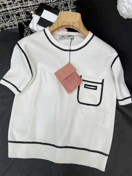 women's t-shirt designer summer new academy style casual versatile letter pocket decoration knitted short sleeve t-shirt oale, White
women's t-shirt designer summer new academy style casual versatile letter pocket decoration knitted short sleeve t-shirt oale, White