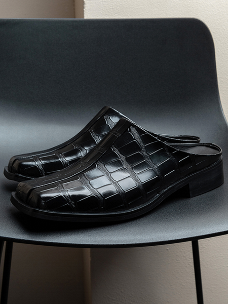 summer business men casual crocodile pattern cowhide genuine leather slippers med heel square toe outside slides slip on loafers, Black
summer business men casual crocodile pattern cowhide genuine leather slippers med heel square toe outside slides slip on loafers, Black