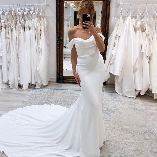 stunning off the shoulder mermaid wedding dresses satin bridal gowns boho beach floor length wedding party gown plus size, White
stunning off the shoulder mermaid wedding dresses satin bridal gowns boho beach floor length wedding party gown plus size, White