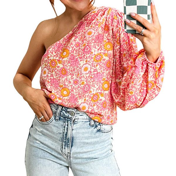 wholesale new design fall clothes floral one shoulder bubble sleeve blouse women, White
wholesale new design fall clothes floral one shoulder bubble sleeve blouse women, White