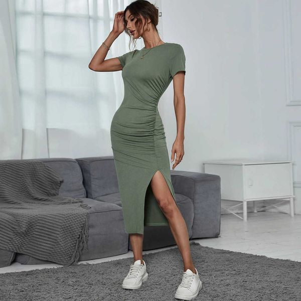 casual dresse 2023 women's round neck pullover waist split short sleeve hip wrap mid gth women's dresses, Black;gray
casual dresse 2023 women's round neck pullover waist split short sleeve hip wrap mid gth women's dresses, Black;gray