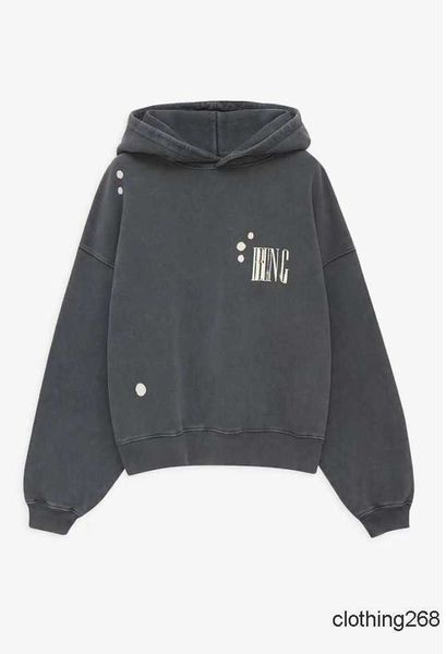 women's hoodies sweatshirts anine bing women hoodie classic letter print sweatshirt hooded fashion pullover washed loose motion current, Black
