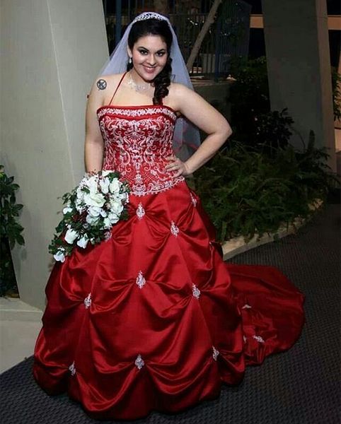 dark red vintage wedding dresses ruched satin a line bridal gowns with ivory lace appliques strapless halter neck sleeveless plus size bride, White
dark red vintage wedding dresses ruched satin a line bridal gowns with ivory lace appliques strapless halter neck sleeveless plus size bride, White