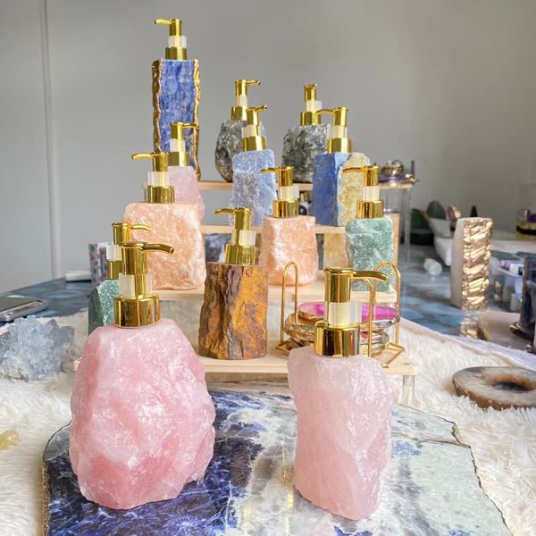 100% natural jade stone rose quartz crystal shampoo empty bottle bathroom shampoo conditioner body wash bottle recycle use beauty