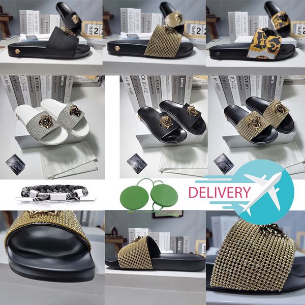 with box luxury designer slide slippers summer sandals men beach indoor flat flip flops leather lady women fashion metal head bone classic s, Black
with box luxury designer slide slippers summer sandals men beach indoor flat flip flops leather lady women fashion metal head bone classic s, Black