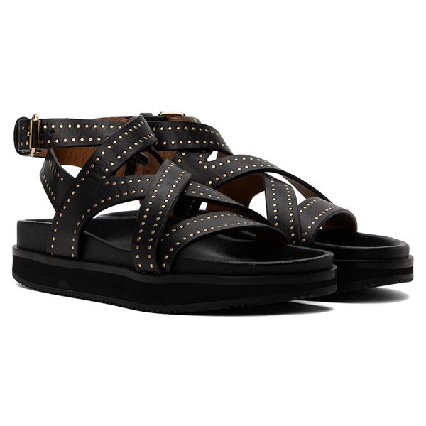 genuine leather metal buckle men sandals classic summer outdoor walking men sneakers breathable men shoes, Black