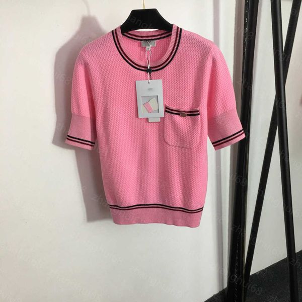 23ss womens designer clothing womens knits single pocket striped color match crew neck short sleeve knit womens clothes, White
23ss womens designer clothing womens knits single pocket striped color match crew neck short sleeve knit womens clothes, White