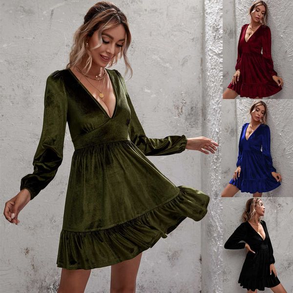 casual dresse 2023 in's dark green deep v-neck bubble sleeve veet ruffle women's dresses, Black;gray
casual dresse 2023 in's dark green deep v-neck bubble sleeve veet ruffle women's dresses, Black;gray
