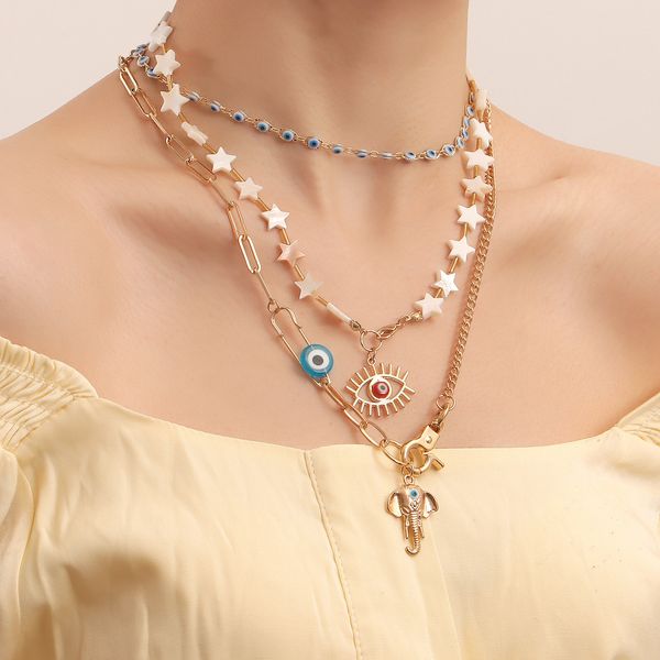 personality necklace bohemian pentagram trend multi-layered devil's eye necklace female elephant trunk accessories anniversary jewelry, Silver
personality necklace bohemian pentagram trend multi-layered devil's eye necklace female elephant trunk accessories anniversary jewelry, Silver